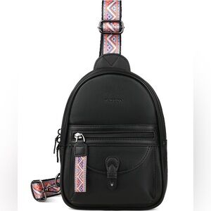 NEW Womens Crossbody Sling Bag Purse Black Vegan PU Leather Water Resistant